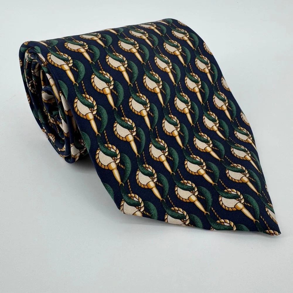 Classico‎ Designed by Paolo Gucci Silk Necktie Mens Equestrian Rope Navy